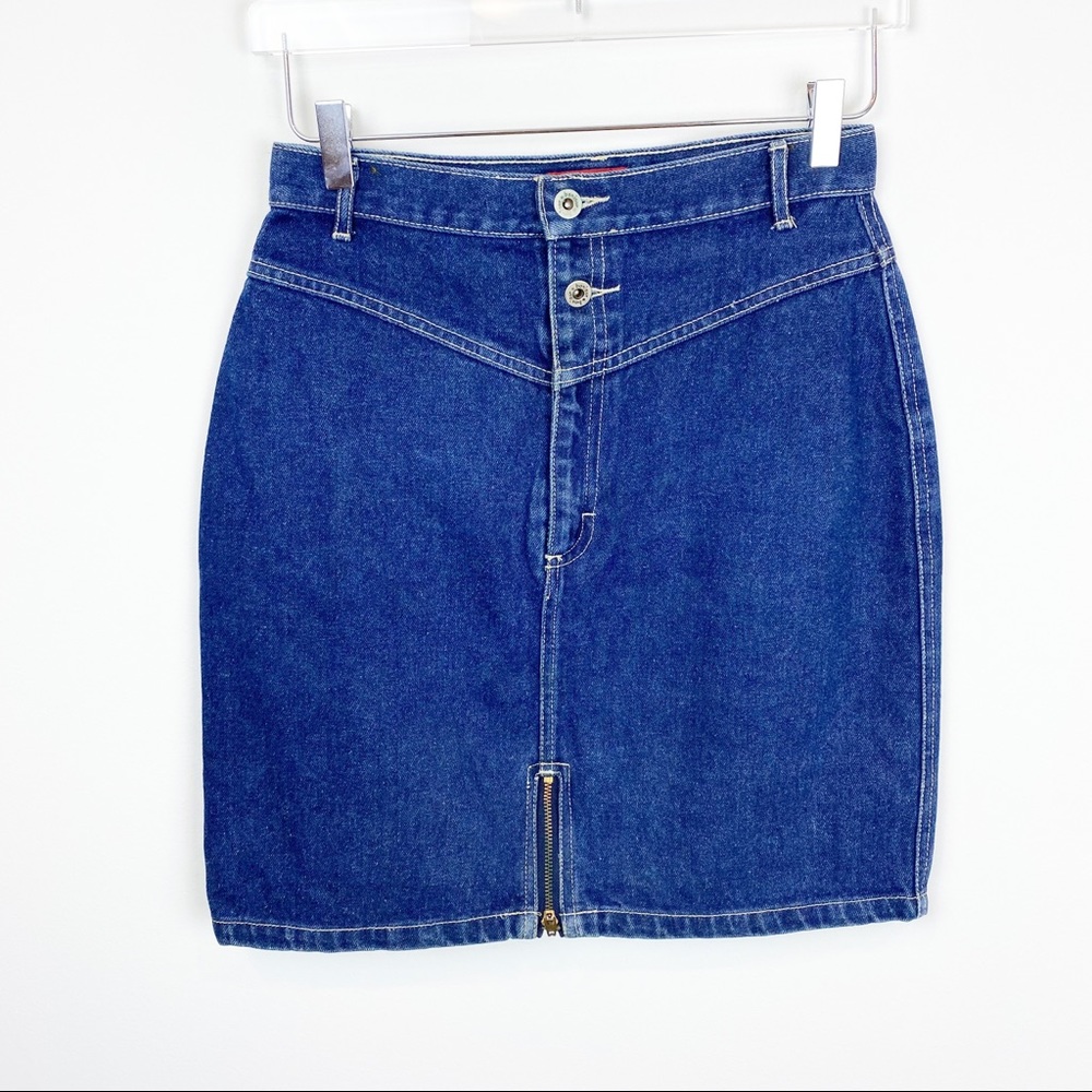 Vintage | 90's Bonjour Zip Front and Back Rigid Denim Skirt